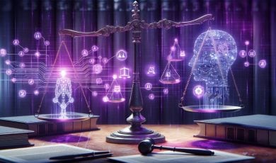 Scale, Law Books, Gavel, Conceptual Image of Law, Regulations and AI