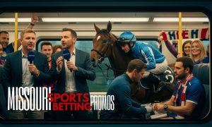 "Missouri Sports Betting Promos" Text Over Image of Various Sports-Themed Concepts in Train Window