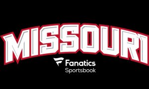 Fanatics Sportsbook Logo with "Missouri" Written in White and Red Collegiate Style Font