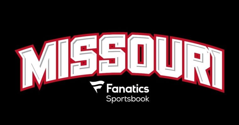 Fanatics Sportsbook Logo with "Missouri" Written in White and Red Collegiate Style Font