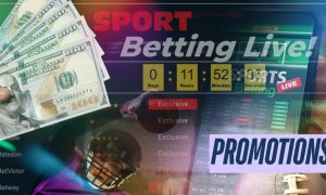 Overlapping Images of Sports Betting Concept with "Promotions" Text