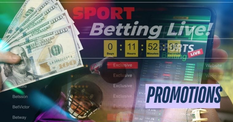 Overlapping Images of Sports Betting Concept with "Promotions" Text