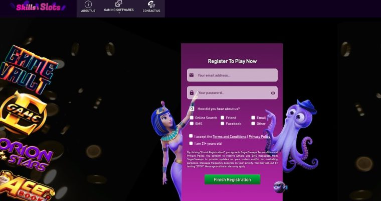 Skills and Slots social casino sign-up page
