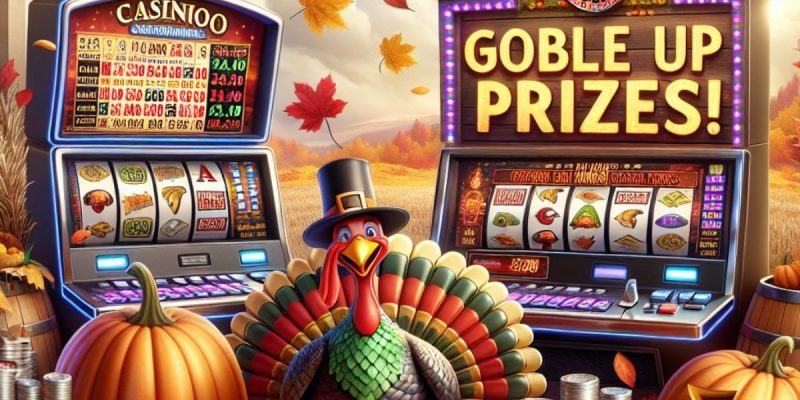 Turkey, Slot Machines and Pumpkins Depict a Thanksgiving-Themed Online Slots Promotion