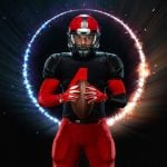 Glowing Ring Behind Standing American Football Player in Uniform