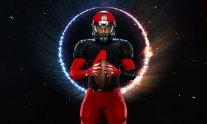 Glowing Ring Behind Standing American Football Player in Uniform