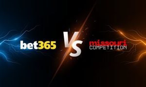 bet365 Logo with "Vs. Missouri Competition" Text Over Dual Lightning Strikes Background