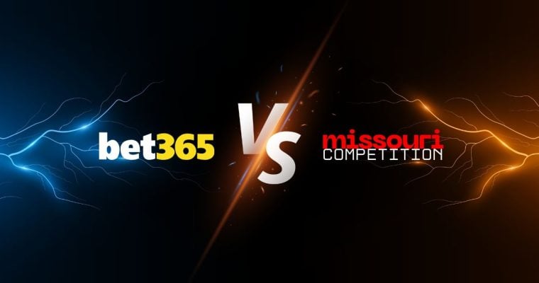 bet365 Logo with "Vs. Missouri Competition" Text Over Dual Lightning Strikes Background