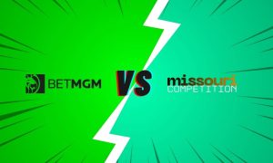 Comic Style Bright Green Background with BetMGM Logo and "VS Missouri Competition" Text