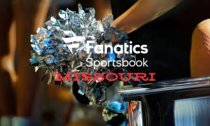 Fanatics Sportsbook Logo with "Missouri" Over Close Up Image of Cheerleader Holding Silver Pom Pom