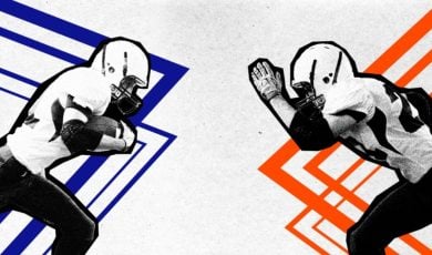 Two American Football Player Opponents Face Each Other Graphic Collage