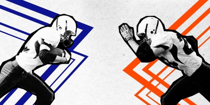 Two American Football Player Opponents Face Each Other Graphic Collage