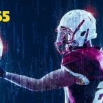 Bet365 Logo Over Image of Sideways Standing American Football Player Holding Football