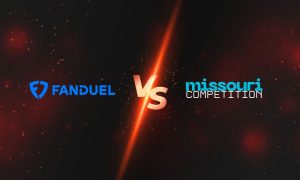 FanDuel Logo with "Vs. Missouri Competition" Text on Fiery Red Background