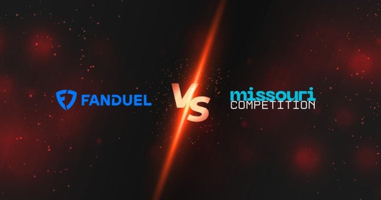 FanDuel Logo with "Vs. Missouri Competition" Text on Fiery Red Background