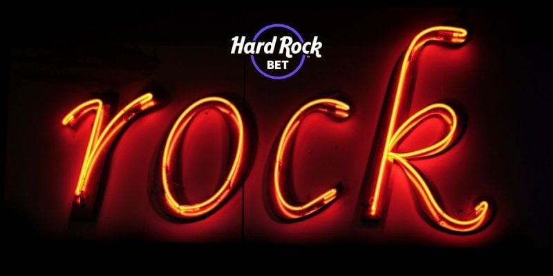 Hard Rock Bet Logo with Image of Glowing Neon Sign Reading 