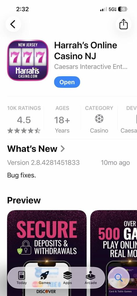 Harrah's download app from Apple store