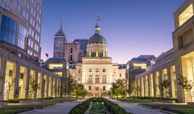 Exterior of Capitol Building in Indiana at Dusk