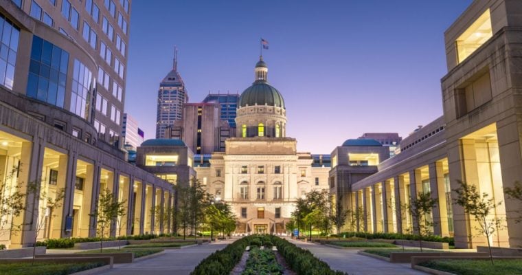 Exterior of Capitol Building in Indiana at Dusk