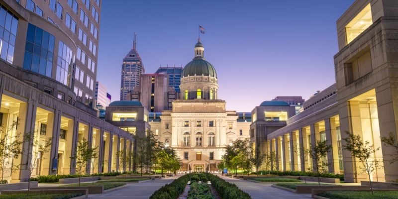 Exterior of Capitol Building in Indiana at Dusk