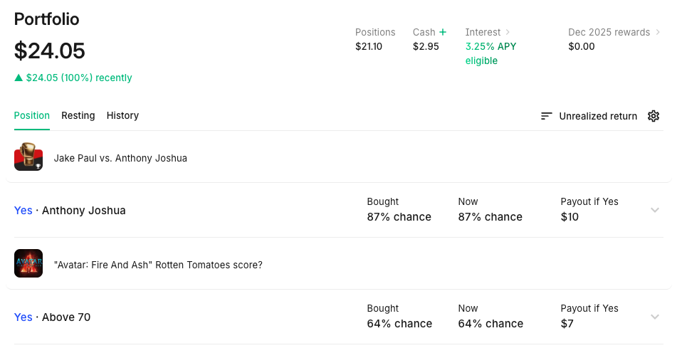 Kalshi portfolio example