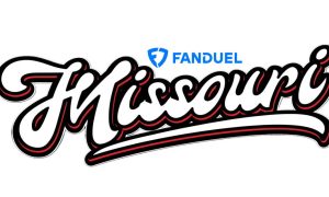 FanDuel Logo Over Vector of "Missouri" Collegiate Style Text in White/Black/Red Colors