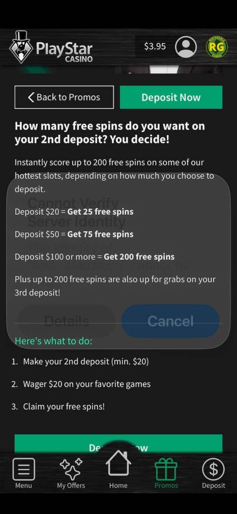 PlayStar Casino free spins terms