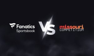Fanatics Sportsbook Logo with "VS Missouri Competition" Text on Smoky Black Background