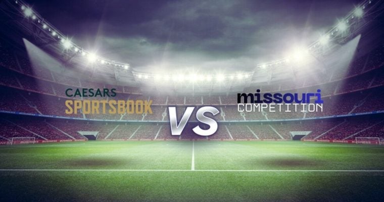 Ceasars Sporsbook and "Vs Missouri Competition" Over Soccer Stadium Background