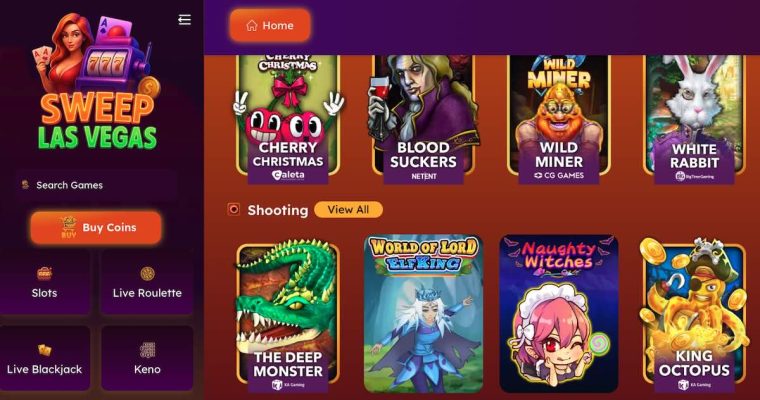 Sweep Las Vegas Casino homepage
