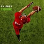 DraftKings Logo Over Image of American Football Player Catching Ball In Air