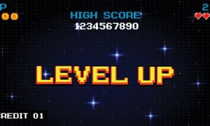 Video Game Screen Vector Displays "Level Up" and "High Score"