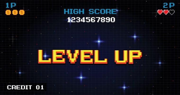 Video Game Screen Vector Displays "Level Up" and "High Score"