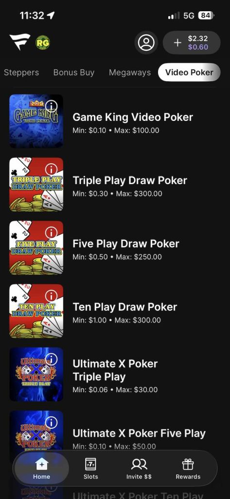 Video poker games at Fanatics