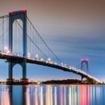 Lit Up Whitestone Bridge At Dusk in the Bronx, NYC