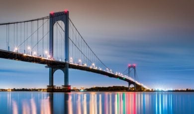 Lit Up Whitestone Bridge At Dusk in the Bronx, NYC