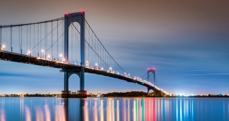 Lit Up Whitestone Bridge At Dusk in the Bronx, NYC