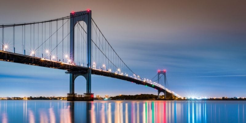 Lit Up Whitestone Bridge At Dusk in the Bronx, NYC