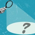 Hand Holds Magnifying Glass With Spotlight Pointing at Question Mark Art Collage