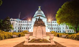 Lights Shine On Mississippi's State Capitol Building At Night