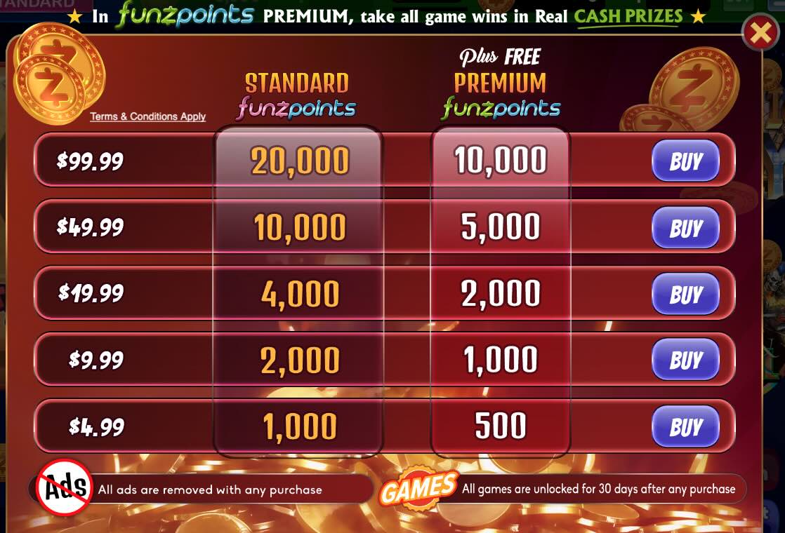 Funzpoints casino coin purchases