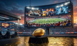 Commercials Displayed on Oversized TV During American Football Game