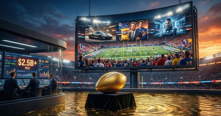 Commercials Displayed on Oversized TV During American Football Game