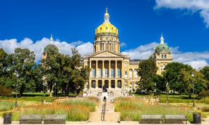 Bright Blue Sky Against Exterior of Iowa State Capitol Building