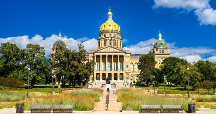 Bright Blue Sky Against Exterior of Iowa State Capitol Building