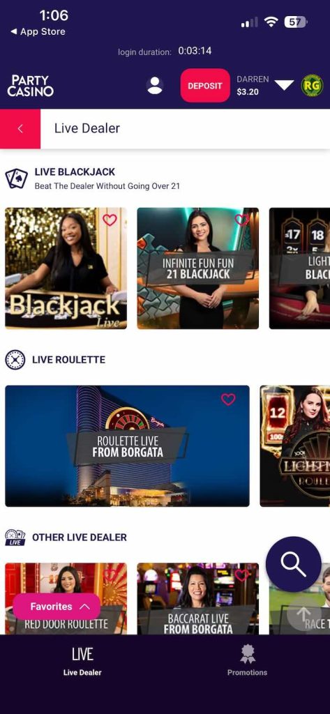 Élő osztós játékok a Party Casinónál