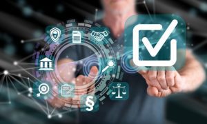 Man Touches Digital Touch Screen with Check Mark Symbolizes Future Proofing