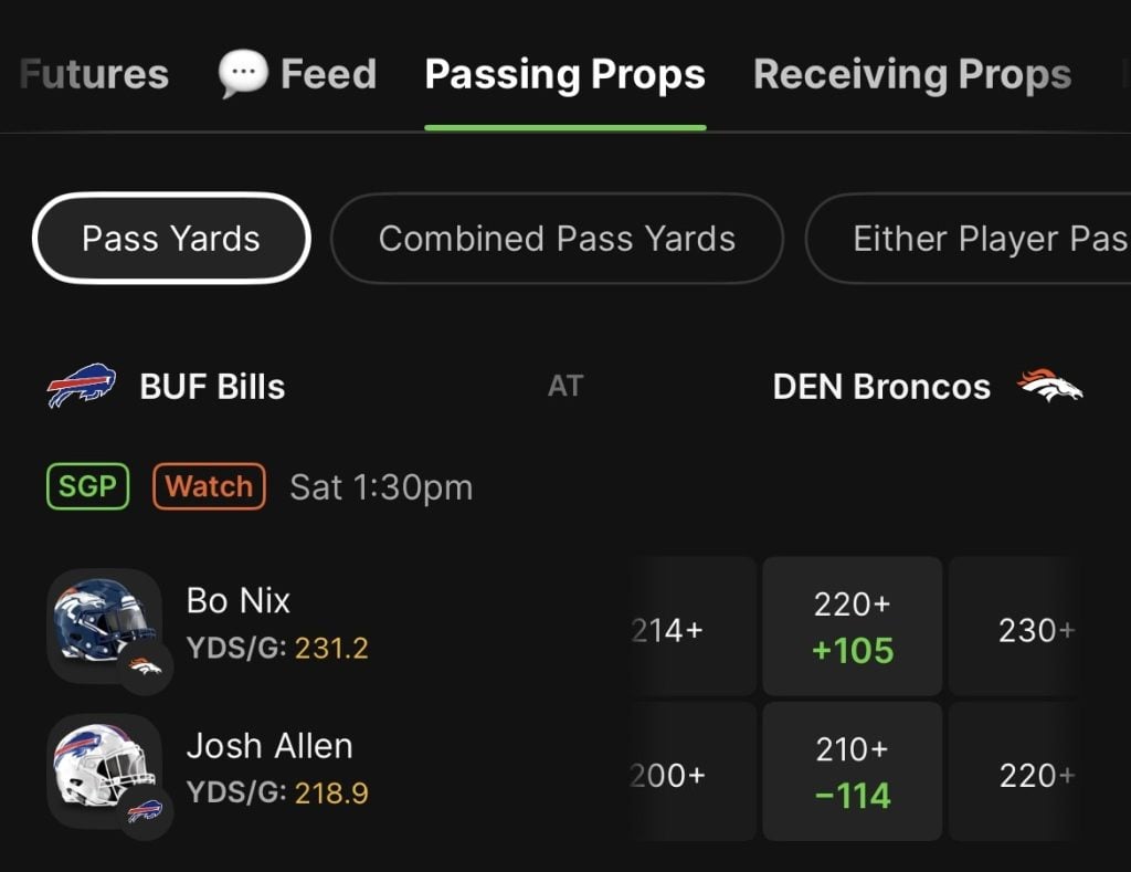 NFL game lines Example 2