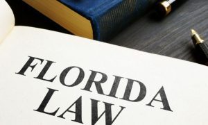Desk Displays Books, One Open Book Has Florida Law Written Inside