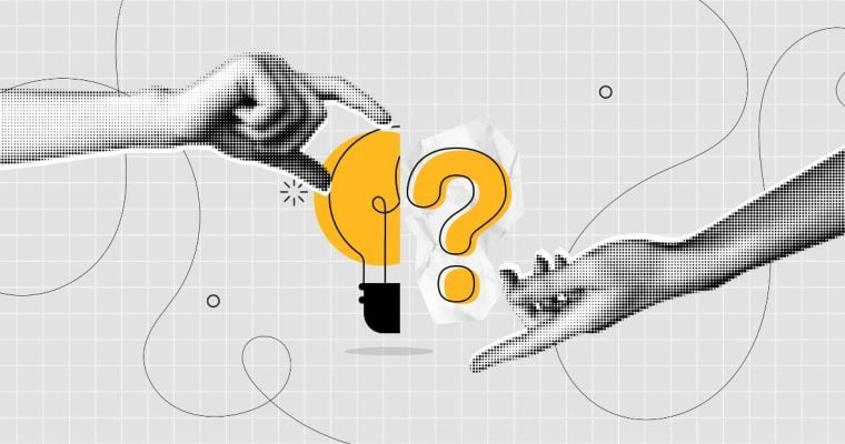 Collage Image of Black and White Hands Stretching Out with Light Bulb and Question Mark